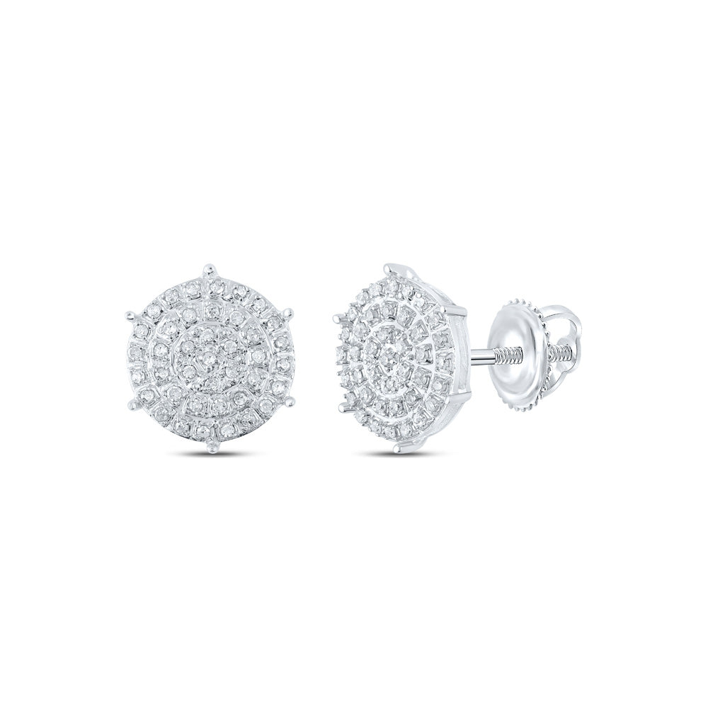 10kt White Gold Womens Round Diamond Cluster Earrings 1/5 Cttw