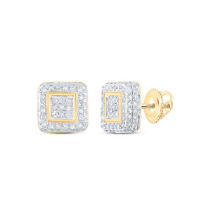 10kt Yellow Gold Womens Round Diamond Square Earrings 1/2 Cttw