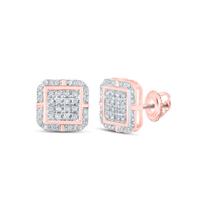 10kt Rose Gold Womens Round Diamond Square Earrings 1/4 Cttw