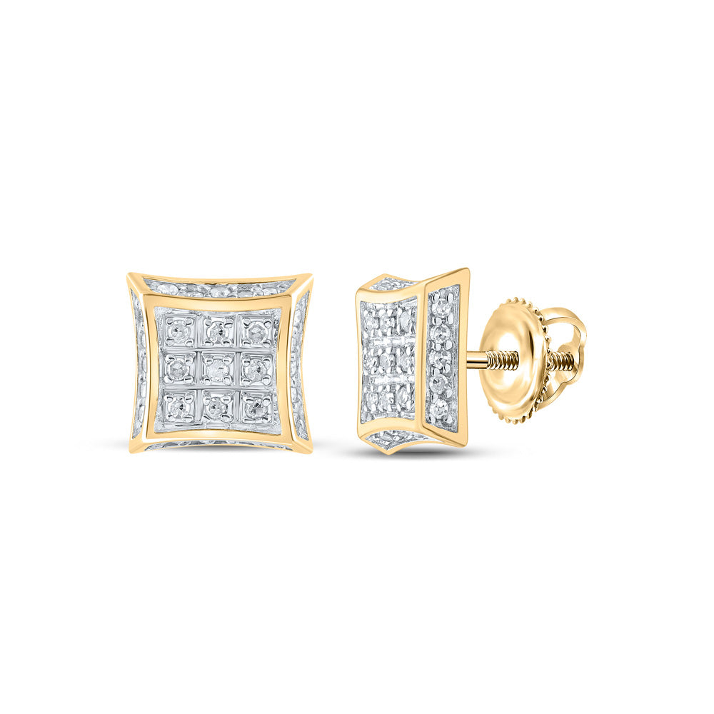 10kt Yellow Gold Womens Round Diamond Kite Square Earrings 1/6 Cttw