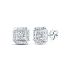 10kt White Gold Womens Round Diamond Octagon Earrings 1/6 Cttw