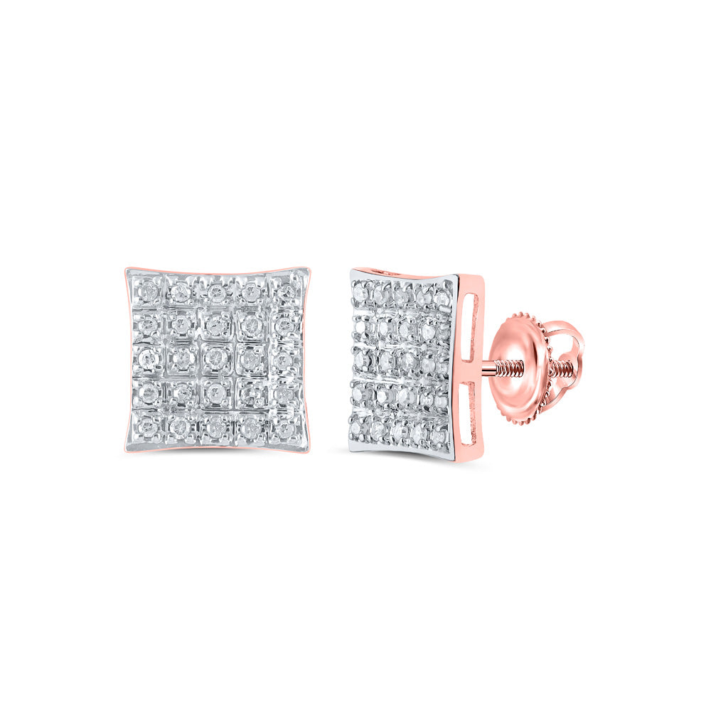 10kt Rose Gold Womens Round Diamond Square Earrings 1/6 Cttw