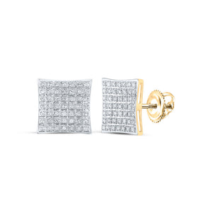 10kt Yellow Gold Womens Round Diamond Square Earrings 1/4 Cttw