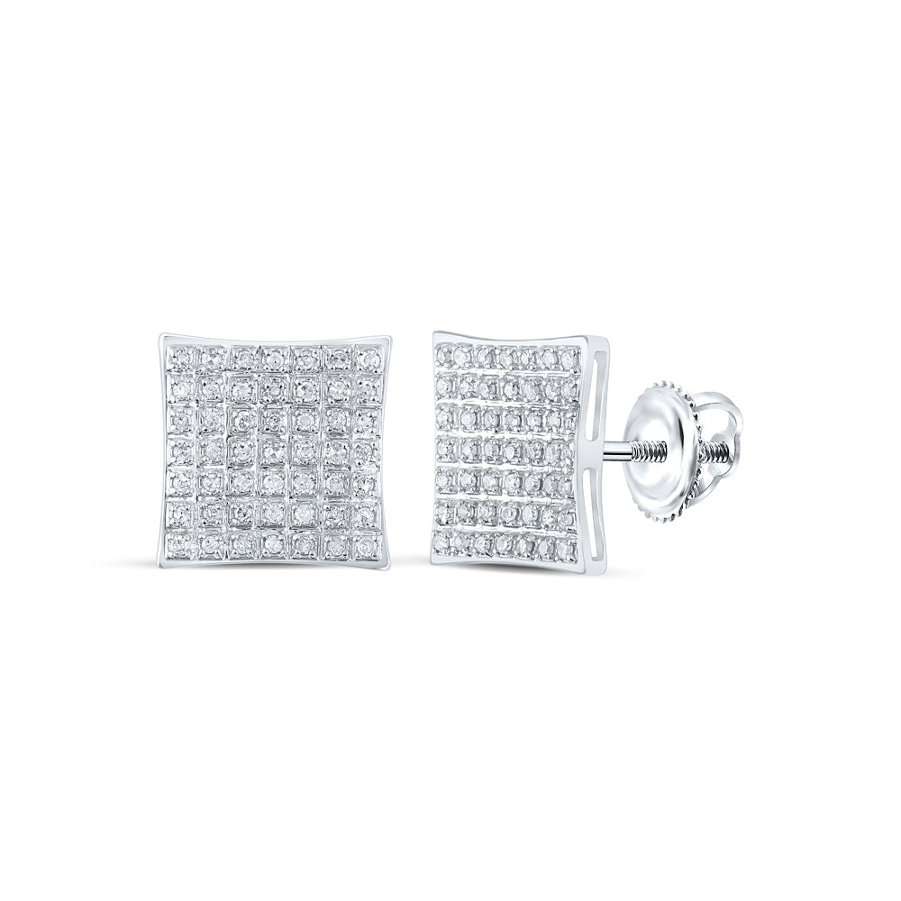 10kt White Gold Womens Round Diamond Square Earrings 1/4 Cttw