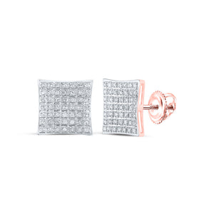 10kt Rose Gold Womens Round Diamond Square Earrings 1/4 Cttw