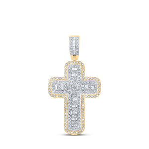 10kt Yellow Gold Mens Baguette Diamond Cross Charm Pendant 3/4 Cttw