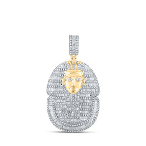 10kt Yellow Gold Mens Baguette Diamond Pharaoh Charm Pendant 2-1/4 Cttw