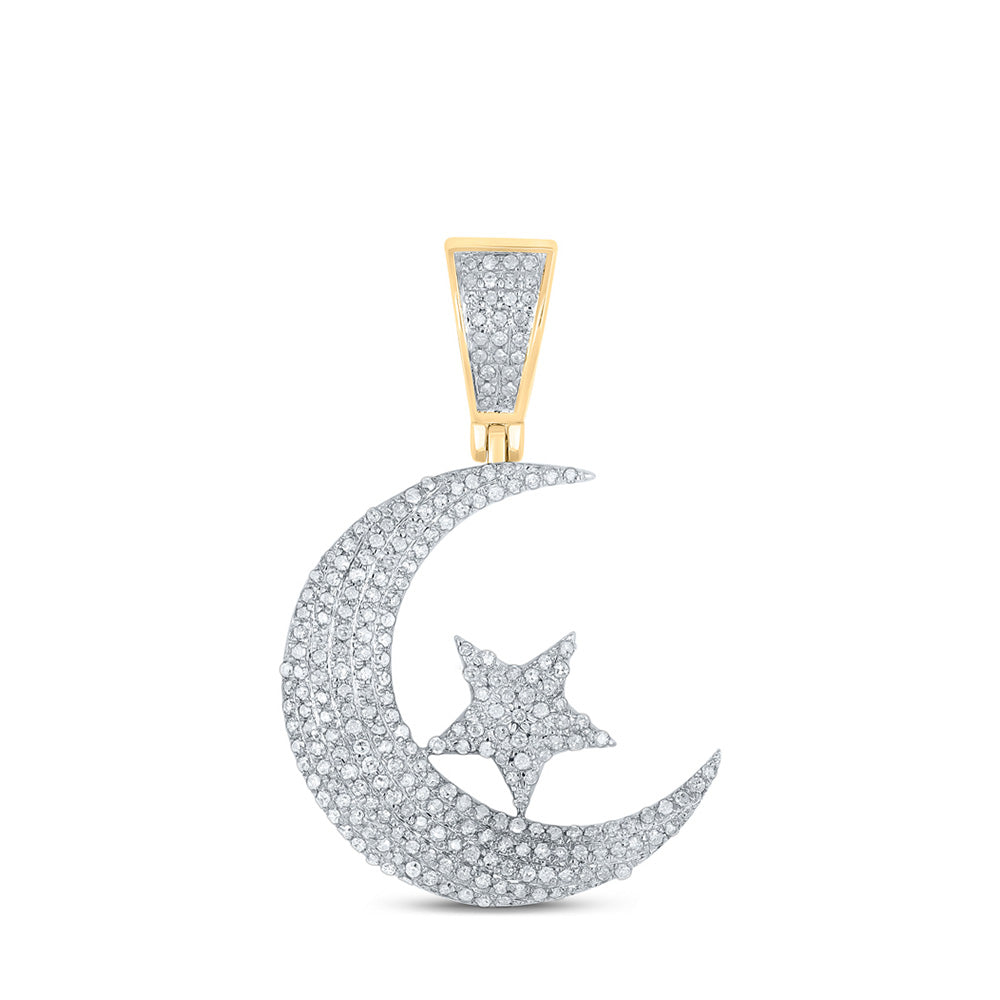 10kt Yellow Gold Mens Round Diamond Crescent Moon Star Charm Pendant 5/8 Cttw