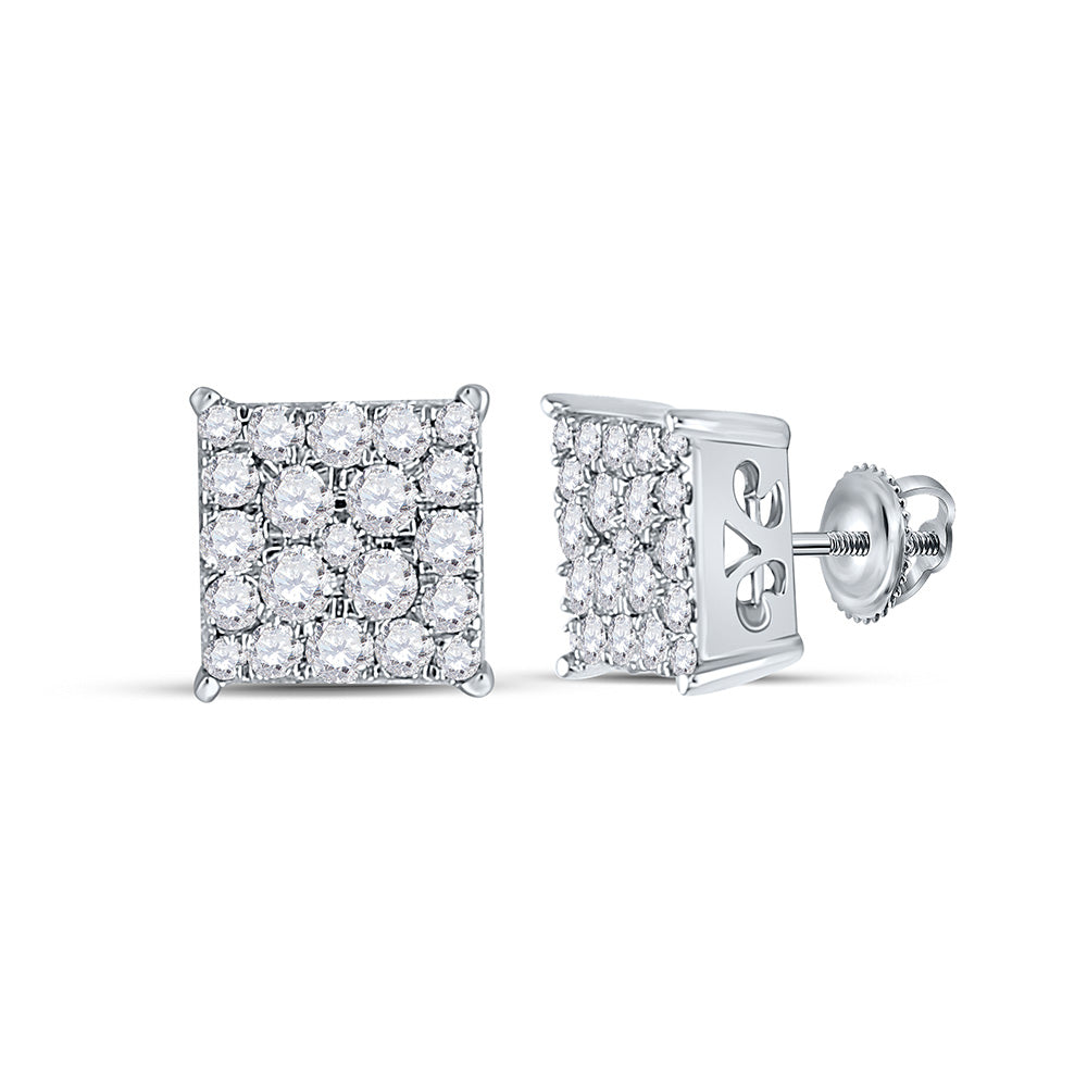 10kt White Gold Womens Round Diamond Square Earrings 1/2 Cttw