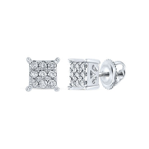 10kt White Gold Womens Round Diamond Square Earrings 1/6 Cttw