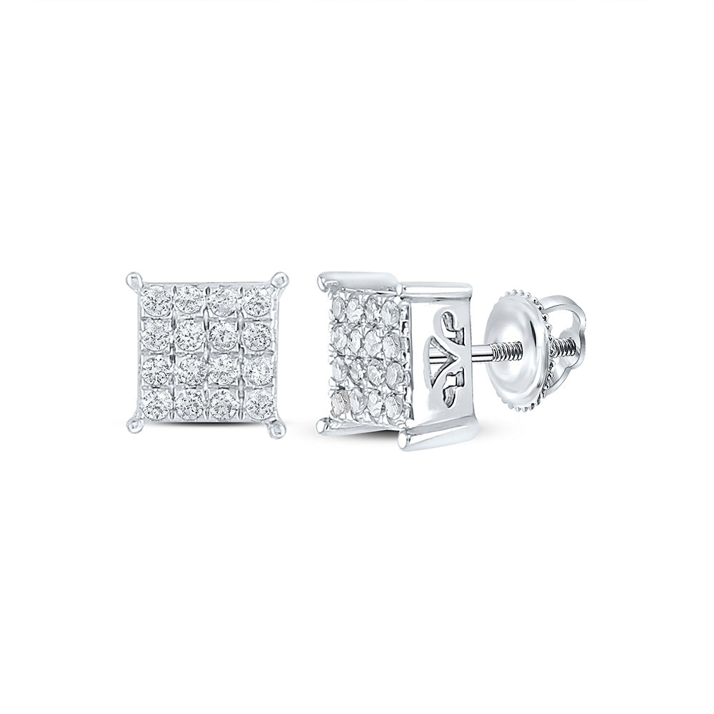 10kt White Gold Womens Round Diamond Square Earrings 1/4 Cttw