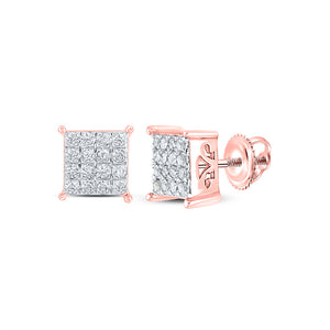 10kt Rose Gold Womens Round Diamond Square Earrings 1/4 Cttw