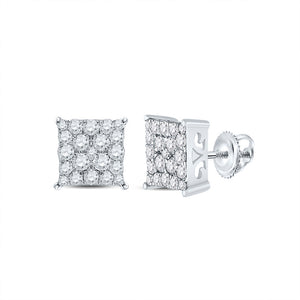 10kt White Gold Womens Round Diamond Square Earrings 3/4 Cttw