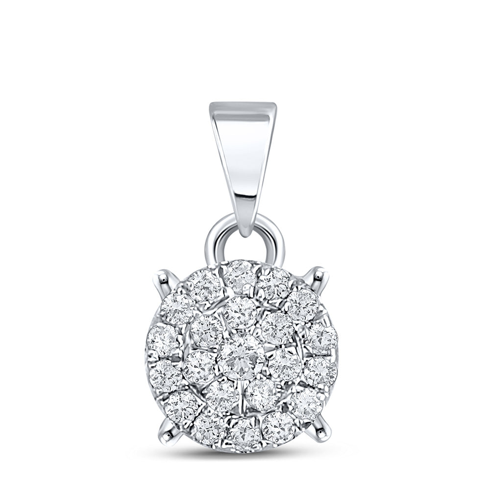 10kt White Gold Womens Round Diamond Cluster Pendant 1/6 Cttw