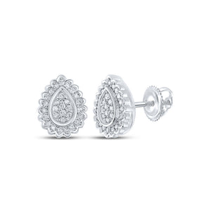 10kt White Gold Womens Round Diamond Teardrop Earrings 1/4 Cttw