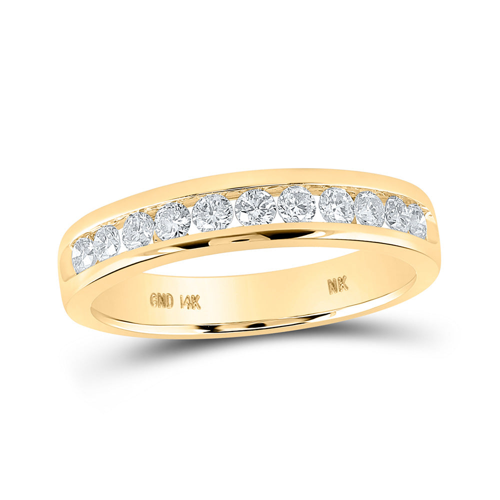 14kt Yellow Gold Womens Round Diamond Wedding Single Row Band 1/2 Cttw