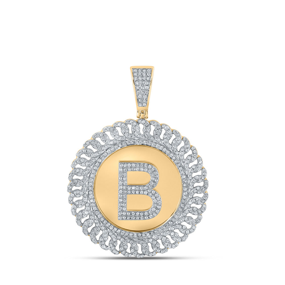 10kt Yellow Gold Mens Round Diamond B Letter Charm Pendant 1-1/4 Cttw