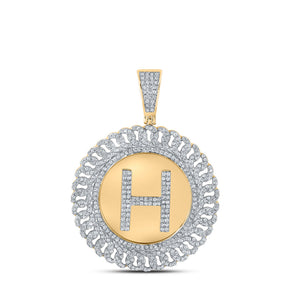 10kt Yellow Gold Mens Round Diamond H Letter Charm Pendant 1-1/4 Cttw