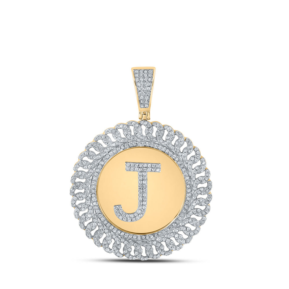 10kt Yellow Gold Mens Round Diamond J Letter Charm Pendant 1-1/4 Cttw