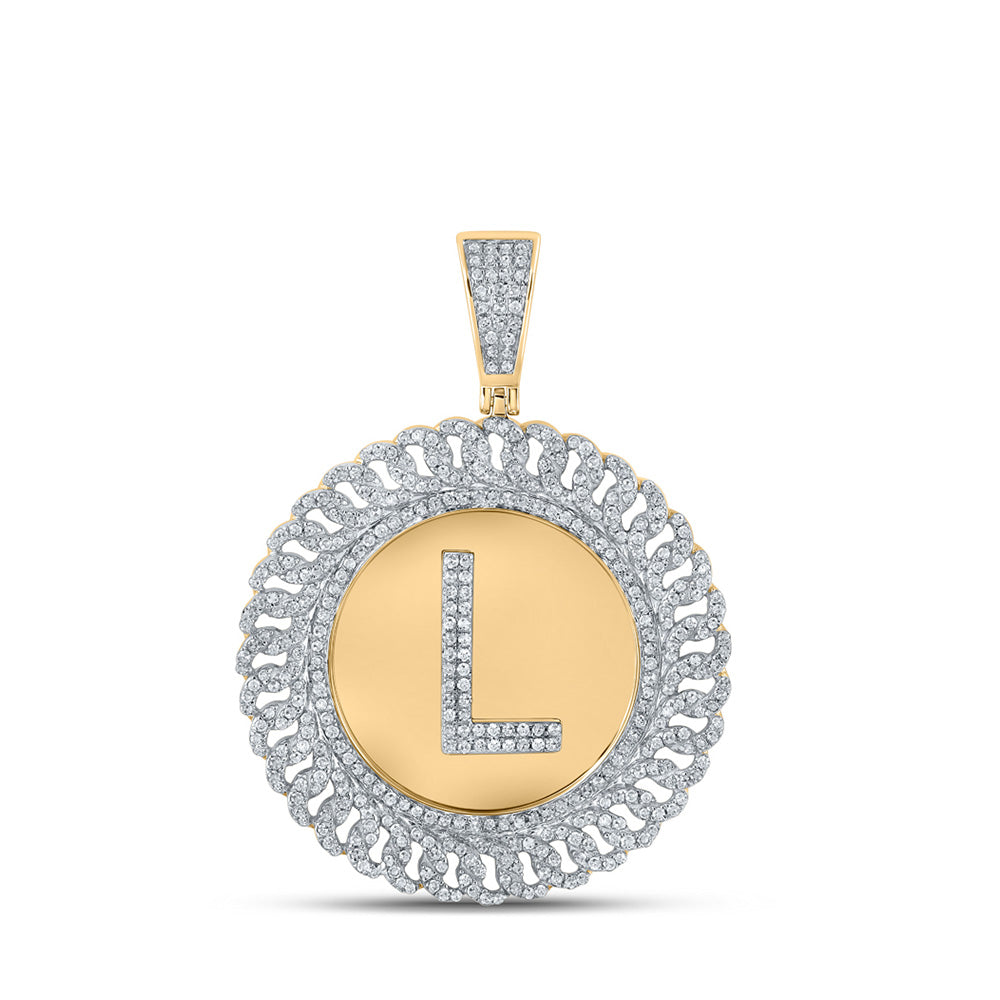 10kt Yellow Gold Mens Round Diamond L Letter Charm Pendant 1-1/5 Cttw