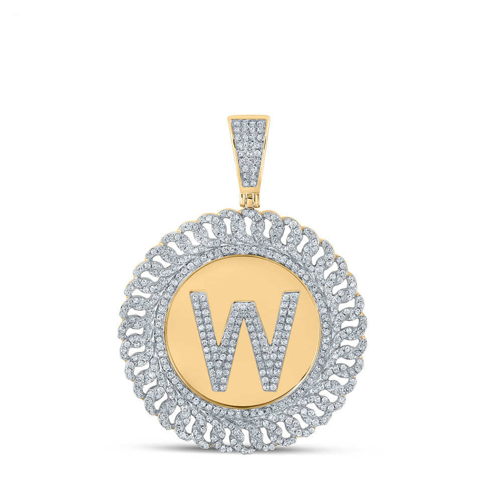 10kt Yellow Gold Mens Round Diamond W Letter Circle Charm Pendant 1-1/3 Cttw