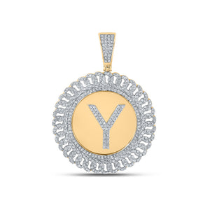 10kt Yellow Gold Mens Round Diamond Y Letter Circle Charm Pendant 1 Cttw