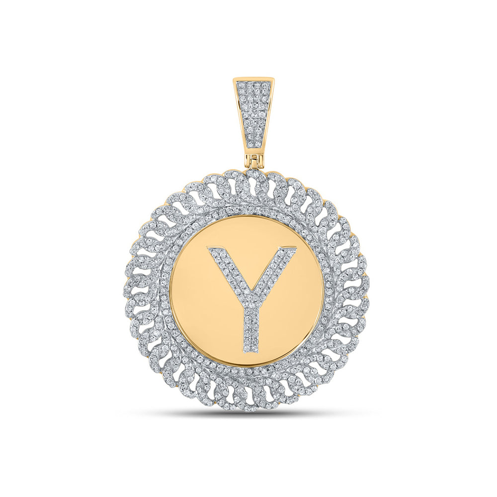 10kt Yellow Gold Mens Round Diamond Y Letter Circle Charm Pendant 1 Cttw