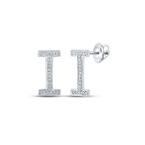 10kt White Gold Womens Round Diamond I Initial Letter Earrings 1/10 Cttw