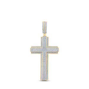 10kt Yellow Gold Mens Round Diamond Cross Charm Pendant 1 Cttw