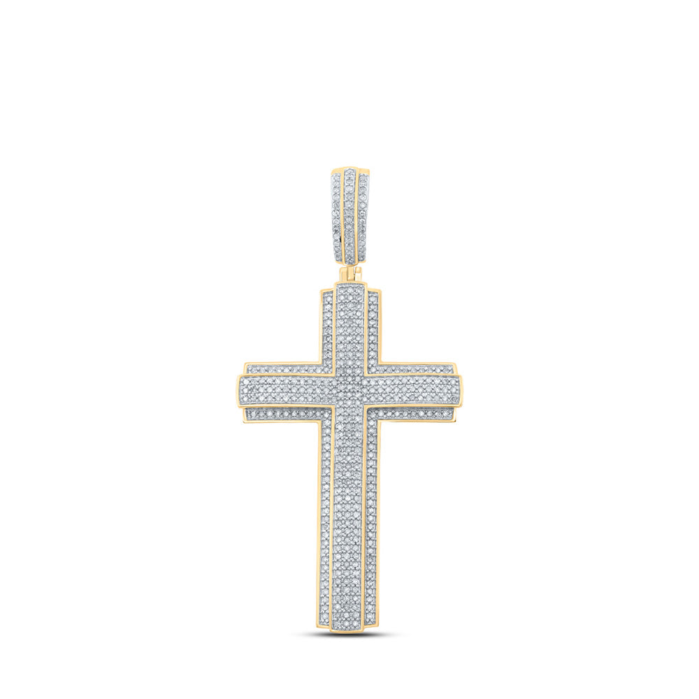 10kt Yellow Gold Mens Round Diamond Cross Charm Pendant 1 Cttw