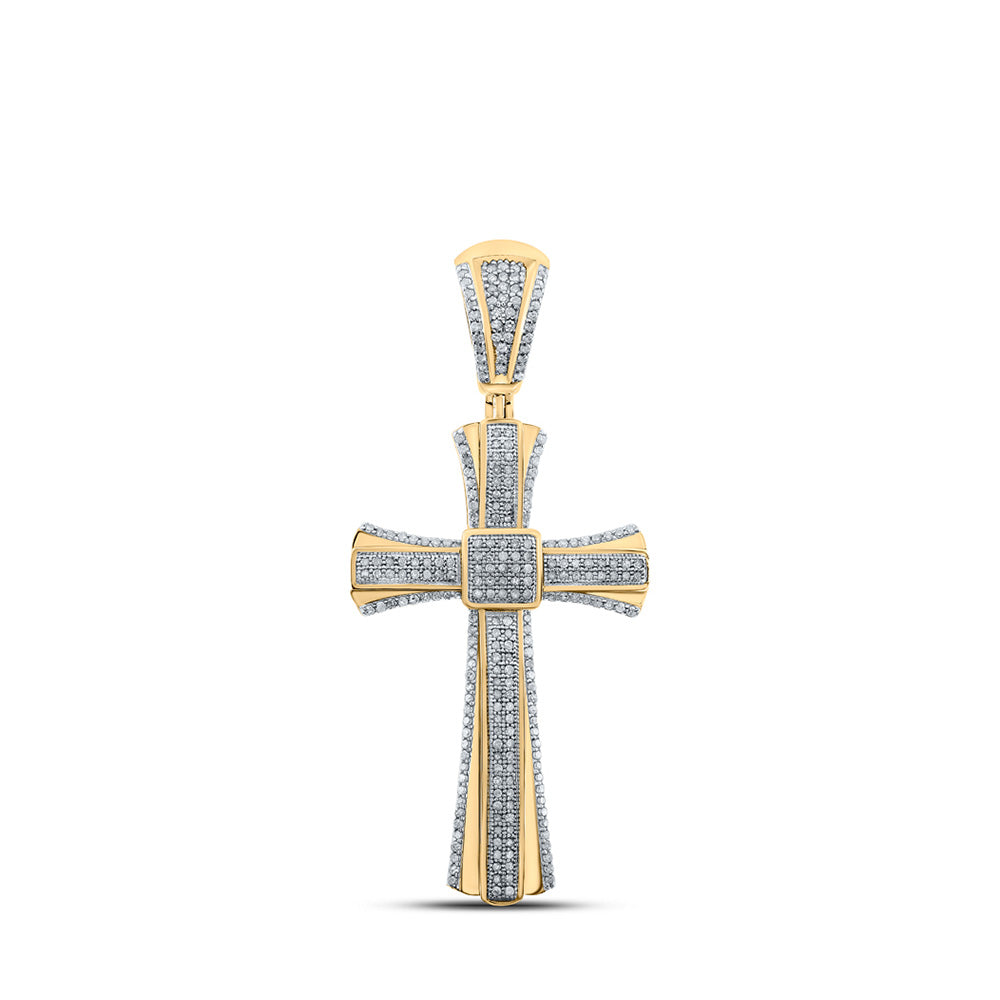 10kt Yellow Gold Mens Round Diamond Cross Charm Pendant 3/4 Cttw