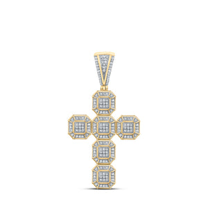 10kt Yellow Gold Mens Round Diamond Cross Charm Pendant 1/2 Cttw