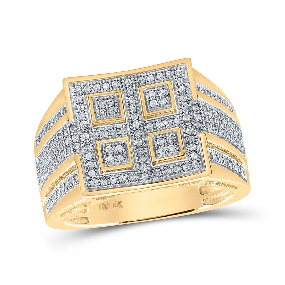 10kt Yellow Gold Mens Round Diamond Square Ring 1/2 Cttw