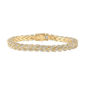 10kt Yellow Gold Mens Round Diamond Cuban Link Bracelet 9-3/8 Cttw