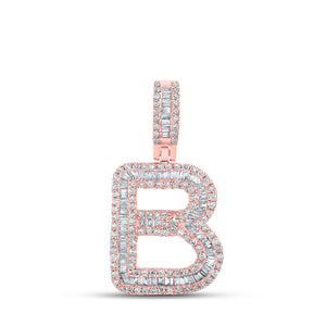 10kt Rose Gold Mens Baguette Diamond B Initial Letter Pendant 5/8 Cttw