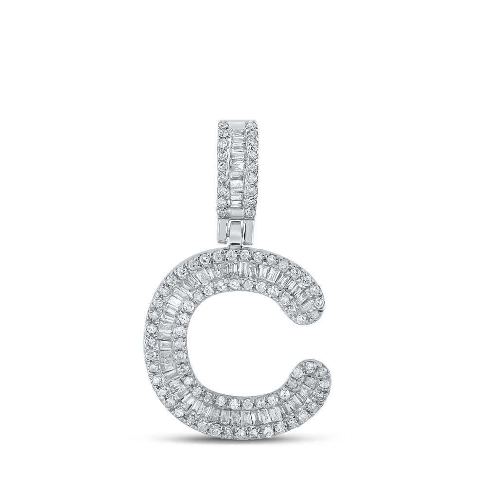 10kt White Gold Mens Baguette Diamond C Initial Letter Pendant 1/2 Cttw