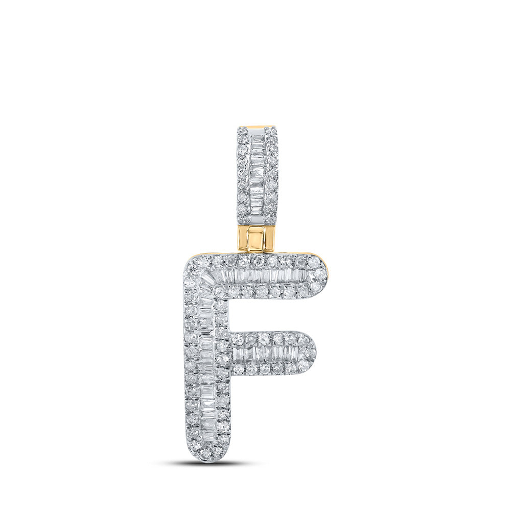 10kt Yellow Gold Mens Baguette Diamond F Initial Letter Pendant 3/8 Cttw