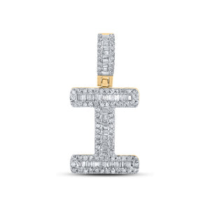 10kt Yellow Gold Mens Baguette Diamond I Initial Letter Pendant 3/8 Cttw