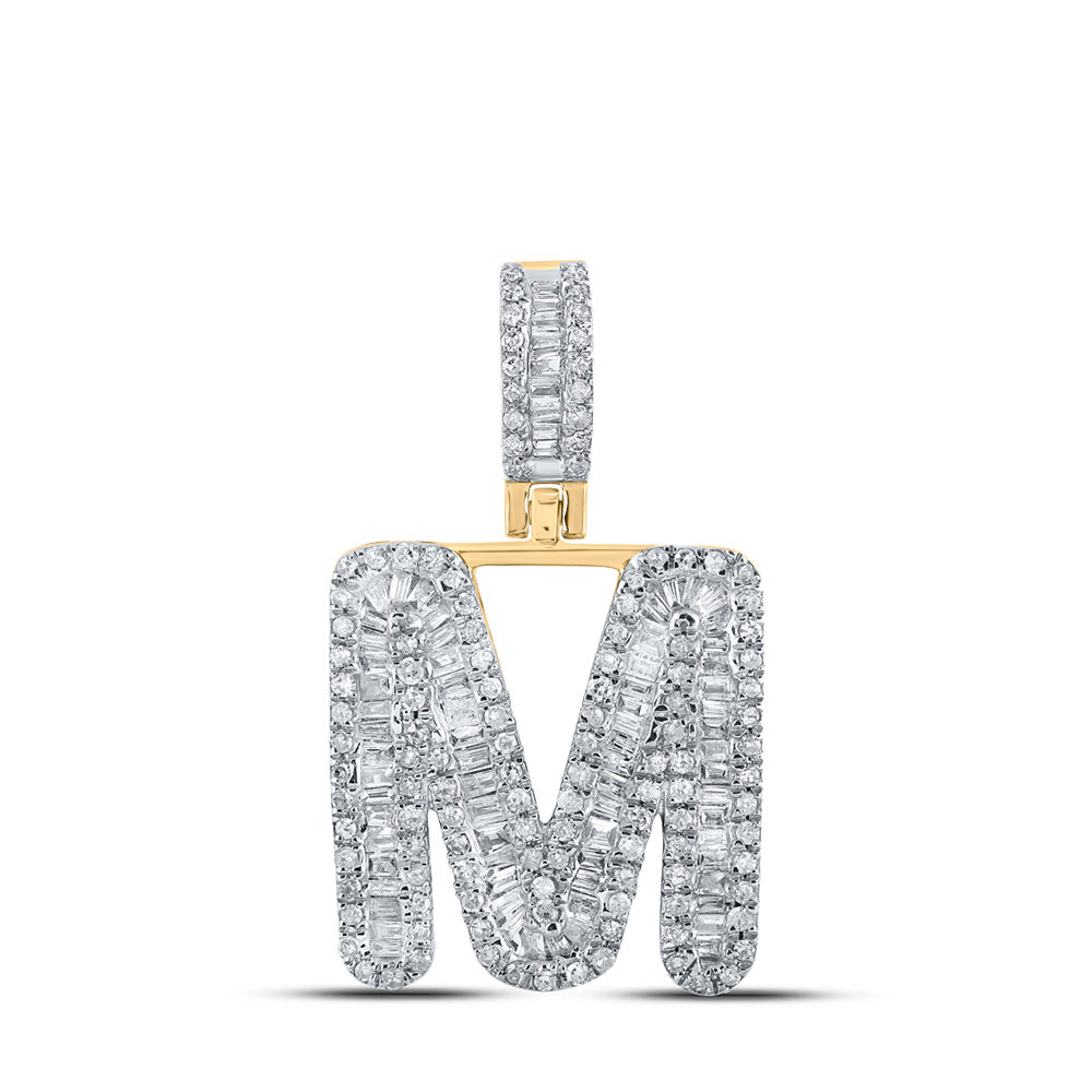 10kt Yellow Gold Mens Baguette Diamond M Initial Letter Pendant 3/4 Cttw