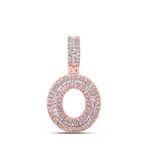 10kt Rose Gold Mens Baguette Diamond O Initial Letter Pendant 1/2 Cttw