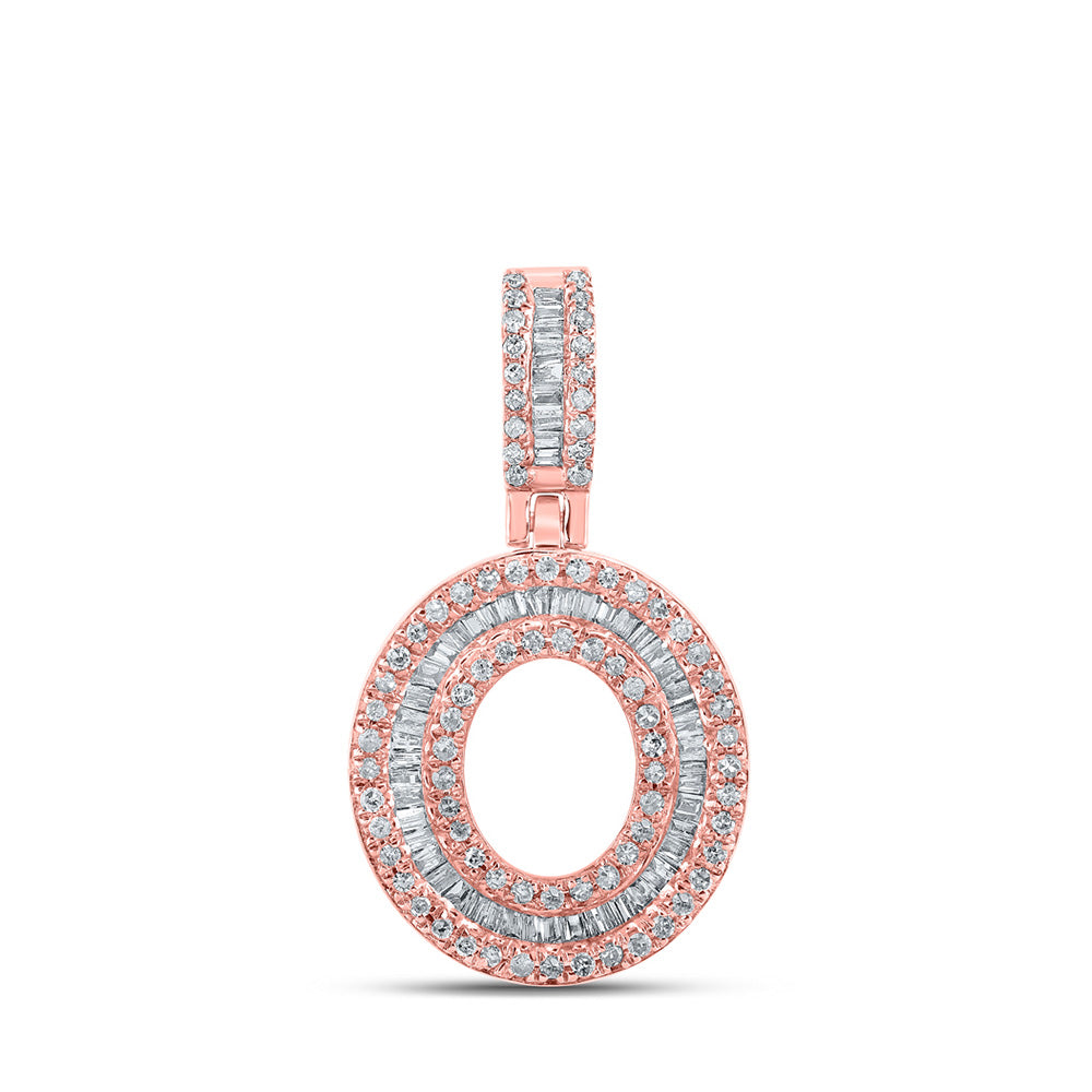 10kt Rose Gold Mens Baguette Diamond O Initial Letter Pendant 1/2 Cttw