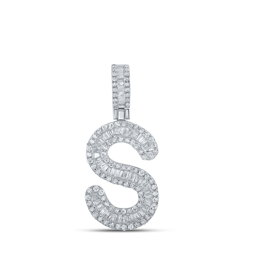 10kt White Gold Mens Baguette Diamond S Initial Letter Pendant 1/2 Cttw