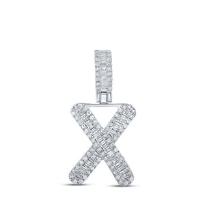 10kt White Gold Mens Baguette Diamond X Initial Letter Pendant 3/8 Cttw