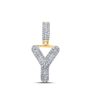 10kt Yellow Gold Mens Baguette Diamond Y Initial Letter Pendant 1/3 Cttw