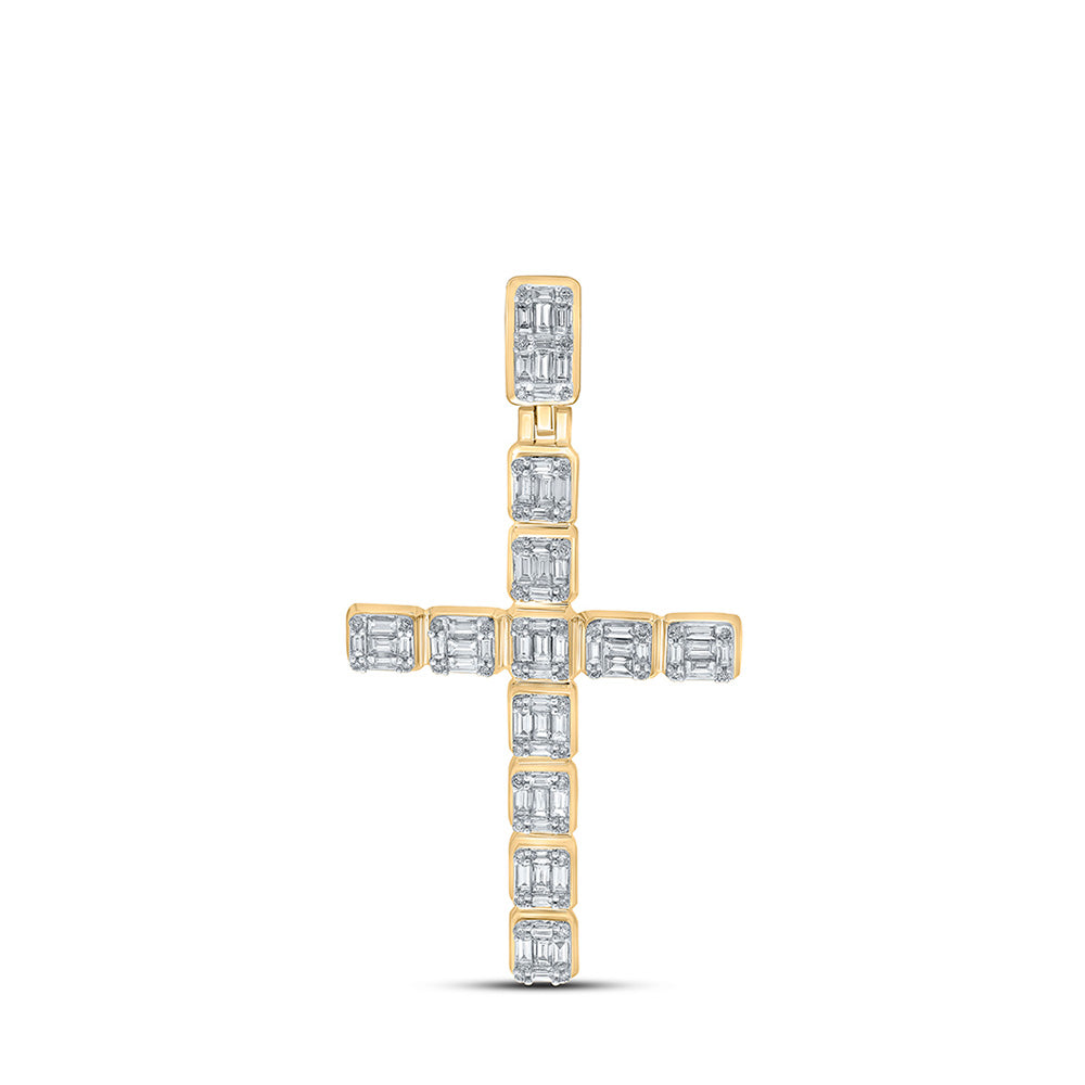 10kt Yellow Gold Mens Round Diamond Cross Charm Pendant 1-7/8 Cttw