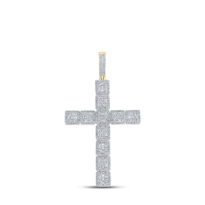 10kt Yellow Gold Mens Round Diamond Cross Charm Pendant 4-5/8 Cttw