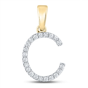 14kt Yellow Gold Womens Round Diamond C Initial Letter Pendant 1/5 Cttw