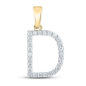 14kt Yellow Gold Womens Round Diamond D Initial Letter Pendant 1/4 Cttw