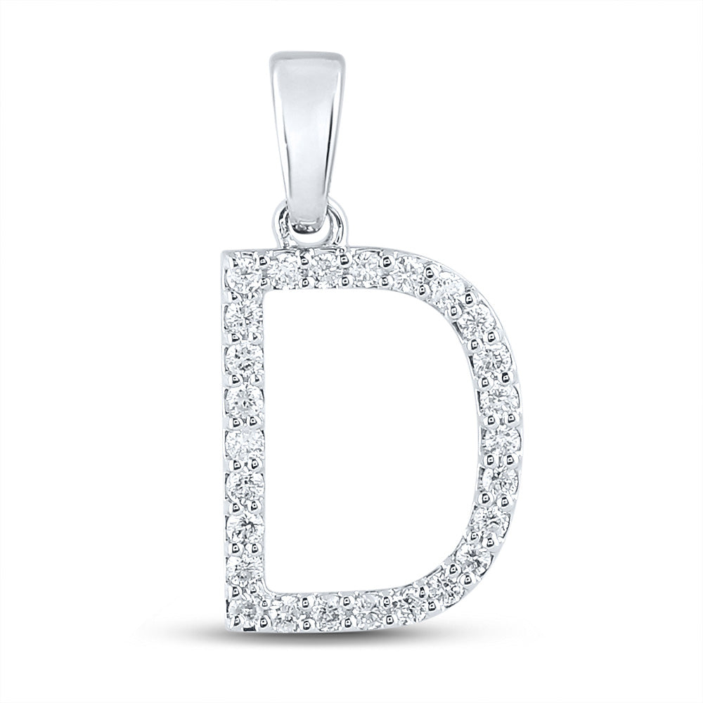 14kt White Gold Womens Round Diamond D Initial Letter Pendant 1/4 Cttw