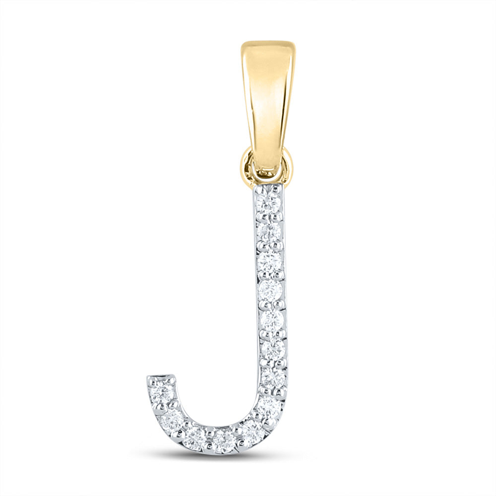 14kt Yellow Gold Womens Round Diamond J Initial Letter Pendant 1/10 Cttw